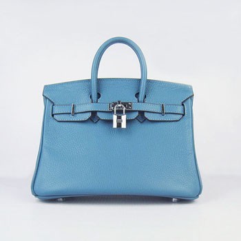 Hermes Birkin 25cm Handbag 6068 Blue Silver