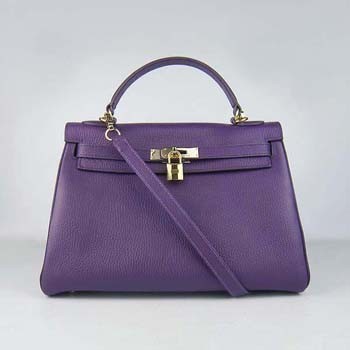 Hermes Kelly 32cm Togo leather handbag 6108 purple golde