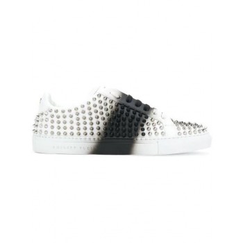 Philipp Plein Studded Spray Paint Sneakers Men 0102 White Black Shoes Low-tops Authentic