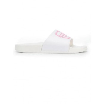 Philipp Plein Front Logo Slippers Women 03 White/ Pink Shoes Worldwide Shipping