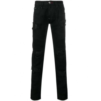 Philipp Plein Distressed Patch Slim-fit Jeans Men 02 Black Clothing