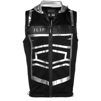 Philipp Plein Metallic Logo Gillet Jacket Men 0270 Black/silver Clothing Waistcoats & Gilets In Stock