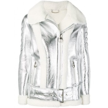 Philipp Plein Shearling Lined Biker Jacket Women 70 Silver Clothing Jackets Various Design