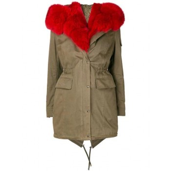Philipp Plein Fur Trim Parka Women 6513 Military/red Clothing Coats Various Styles