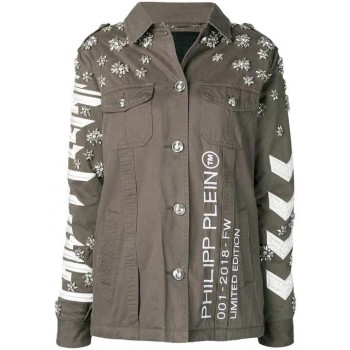 Philipp Plein Embellished Logo Shirt Women 65 Military Clothing Shirts Excellent Quality