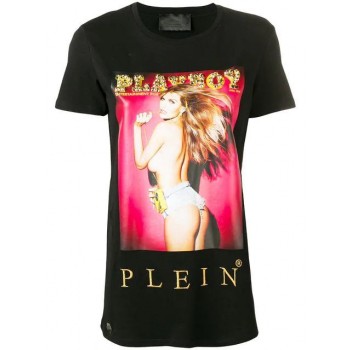 Philipp Plein X Playboy Crystal Logo T-shirt Women 02 Black Clothing T-shirts & Jerseys