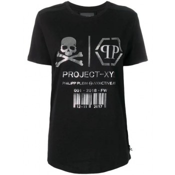 Philipp Plein Xyz Skull And Plein T-shirt Women 0270 Black/silver Clothing T-shirts & Jerseys Outlet For Sale