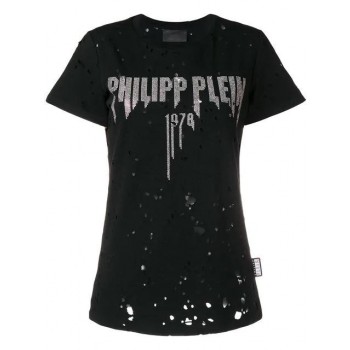 Philipp Plein Rhinestone Logo T-shirt Women 02 Black Clothing T-shirts & Jerseys Wide Range
