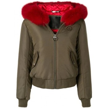 Philipp Plein Fur Trim Jacket Women 6513 Military/red Clothing Puffer Jackets Official Online Website
