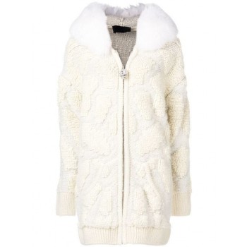 Philipp Plein Trimmed Collar Knitted Jacket Women White Clothing Cardigans Vast Selection