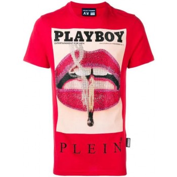 Philipp Plein X Playboy Printed T-shirt Men 13 Red Clothing T-shirts
