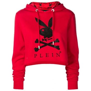 Philipp Plein X Playboy Crystal Hoodie Women 13 Red Clothing Hoodies