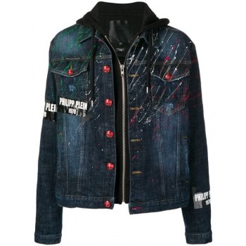 Philipp Plein Paint Splattered Denim Jacket Men 08nf No Flag Clothing Jackets Sale Tax