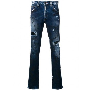 Philipp Plein Embroidered Doodle Pattern Jeans Men 085a 5am Flex Clothing Skinny