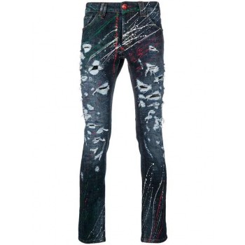 Philipp Plein Paint-effect Distressed Jeans Men 08nf No Flag Clothing Slim-fit Authentic