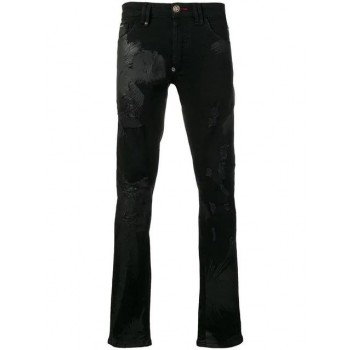 Philipp Plein Palm Print Distressed Jeans Men 02co Coordinate Clothing Slim-fit Outlet Seller