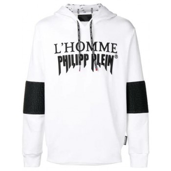 Philipp Plein Hooded Sweatshirt Men 0102 White / Black Clothing Sweatshirts Prestigious