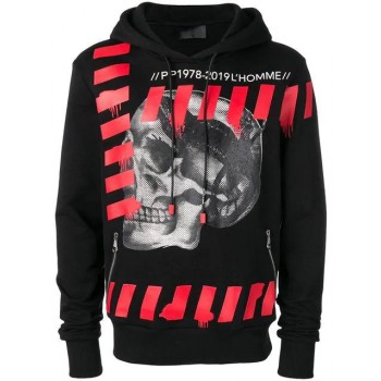 Philipp Plein Skull Print Hoodie Men 0213 Black/ Red Clothing Hoodies Superior Quality