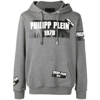 Philipp Plein Logo Patch Hoodie Men 10 Grey Clothing Hoodies Uk Store