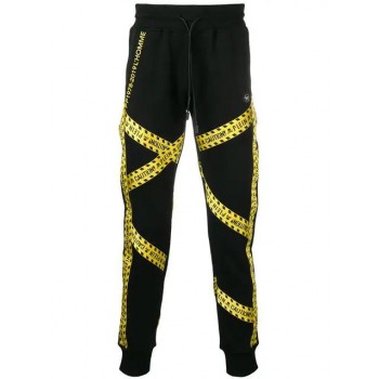 Philipp Plein Caution Strap Track Pants Men 0209 Black / Yellow Clothing Outlet Seller