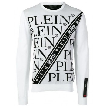 Philipp Plein Multi Logo Intarsia Jumper Men 01 White Clothing Jumpers Delicate Colors