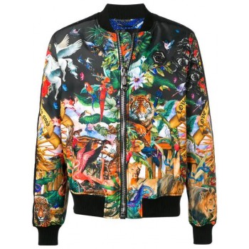 Philipp Plein Jungle Print Bomber Jacket Men 02 Black Clothing Jackets Wholesale Dealer