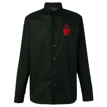 Philipp Plein Skull Embroidered Shirt Men 0213 Black / Red Clothing Shirts Entire Collection