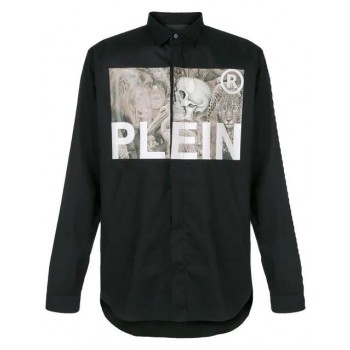 Philipp Plein Logo Patch Fitted Shirt Men 02 Black Clothing Shirts On Sale