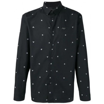 Philipp Plein Skull And Crossbones Shirt Men 0201 Black / White Clothing Shirts Official Authorized Store