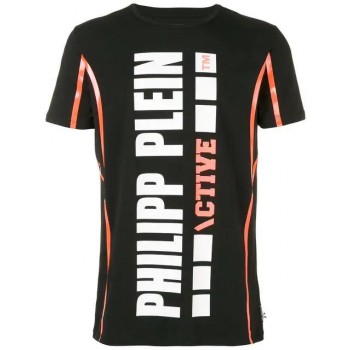 Philipp Plein Active Stripe Detail T-shirt Men 0220 Black / Orange Clothing T-shirts Usa Sale Online Store