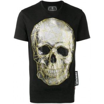 Philipp Plein Platinum Skull Print T-shirt Men 0209 Black / Yellow Clothing T-shirts Hot Sale Online