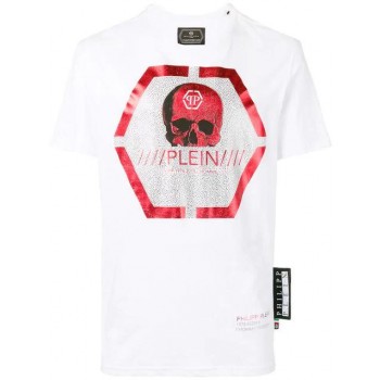 Philipp Plein Logo Skull Print T-shirt Men 0113 White / Red Clothing T-shirts Available To Buy Online