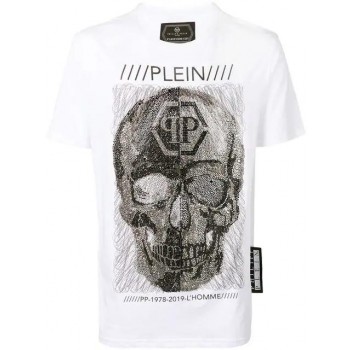 Philipp Plein Embellished Crystal Skull T-shirt Men 01 White Clothing T-shirts