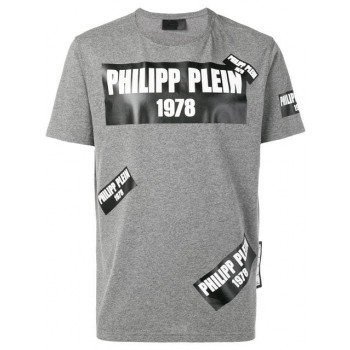 Philipp Plein Logo Printed T-shirt Men 10 Grey Clothing T-shirts Sale Online