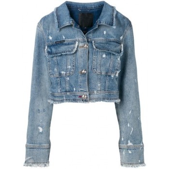 Philipp Plein Cropped Denim Jacket Women 07il L.a.livin Clothing Jackets Outlet On Sale