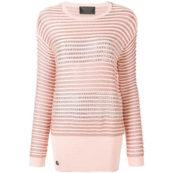 Philipp Plein Crystal Embellished Striped Jumper Women 62 Nude Pink Clothing Jumpers