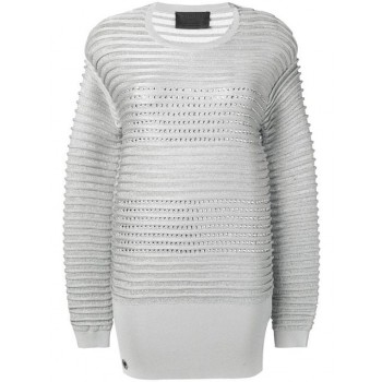Philipp Plein Embellished Striped Jumper Women 70 Silver Clothing Jumpers Amazing Selection
