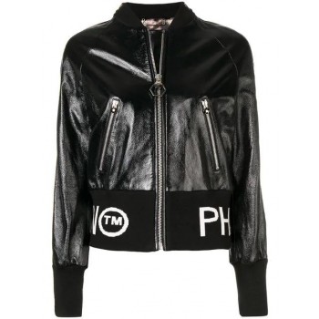 Philipp Plein Leather Bomber Jacket Women 02 Black Clothing Jackets Officially Authorized