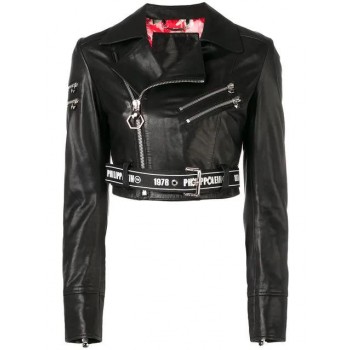 Philipp Plein Cropped Biker Jacket Women 02 Black Clothing Jackets Ever-popular