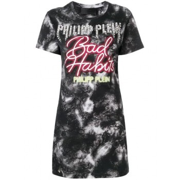 Philipp Plein "bad Habits" T-shirt Dress Women 02 Black Clothing Day Dresses Usa Official Online Shop