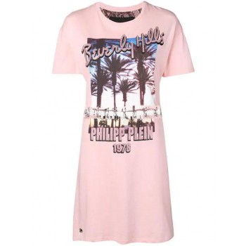 Philipp Plein Printed T-shirt Dress Women 03 Rose / Pink Clothing Day Dresses Newest