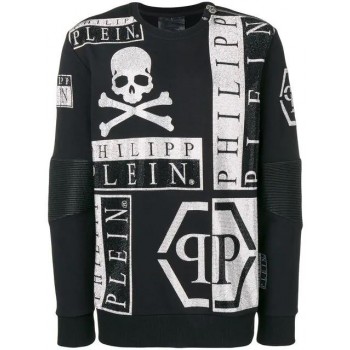 Philipp Plein Crystal Embellished Logo Print Sweatshirt Men 02 Black Clothing Sweatshirts