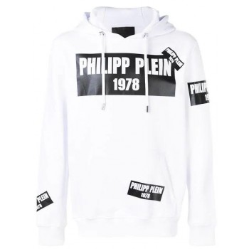 Philipp Plein Pp1978 Logo Patch Hoodie Men 01 White Clothing Hoodies Largest Fashion Store