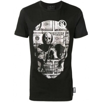 Philipp Plein Rhinestone Skull T-shirt Men Black Clothing T-shirts Authentic Usa Online