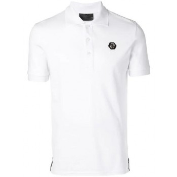 Philipp Plein Logo Plaque Polo Shirt Men 01 White Clothing Shirts Outlet Store Sale