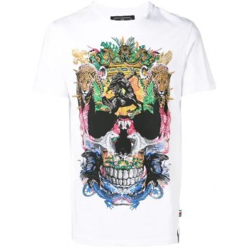 Philipp Plein Studded Abstract Skull T-shirt Men 01 White Clothing T-shirts