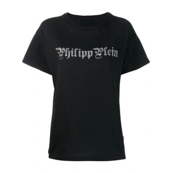 Philipp Plein Rhinestone Logo T-shirt Women 0270 Black / Silver Clothing T-shirts & Jerseys Incredible Prices