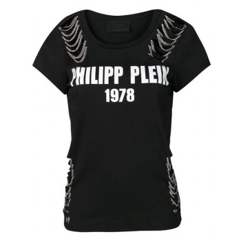 Philipp Plein Distressed Logo T-shirt Women 02 Black Clothing T-shirts & Jerseys Best Discount Price