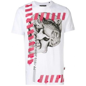Philipp Plein Skull Print T-shirt Men 0113 White Red Clothing T-shirts Luxury Lifestyle Brand