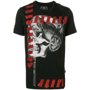 Philipp Plein Skull Print T-shirt Men 0213 Black / Red Clothing T-shirts Cheap Prices